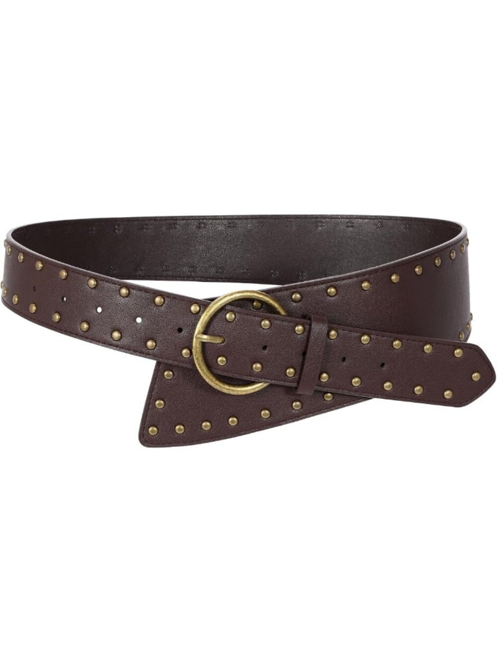 Fashionable Wide Waist Belt for Dresses - Thick Leather, Rivet-Studded, Gold